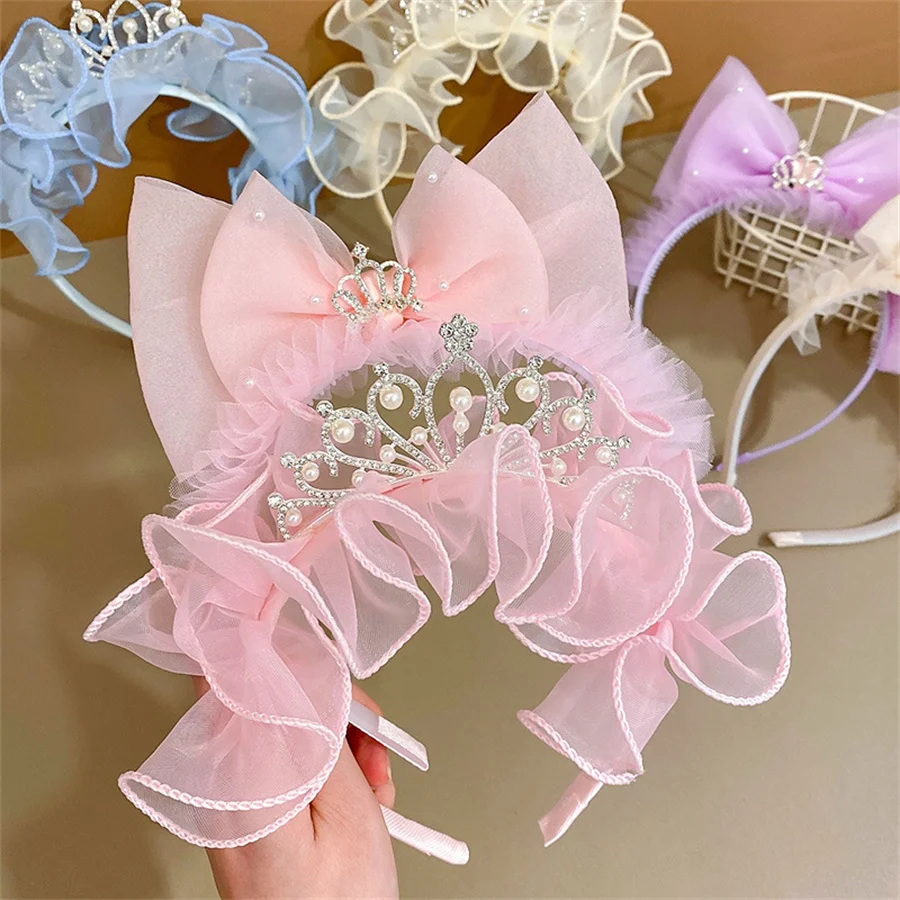 New Children\'s hair bands Rhinestone Lace Tiaras Headbands Princess Girls Crown Headdress Birthday Prom Party Hair Accessories