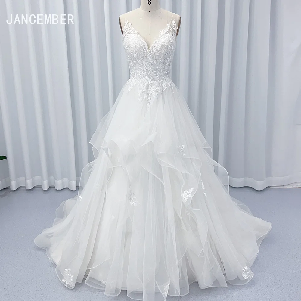 Simple Lace Wedding Dresses Elegant Bridal Gowns Sexy Robes Deep V-Neck Backless Floor Length Dress For Bride Vestidos De Novia
