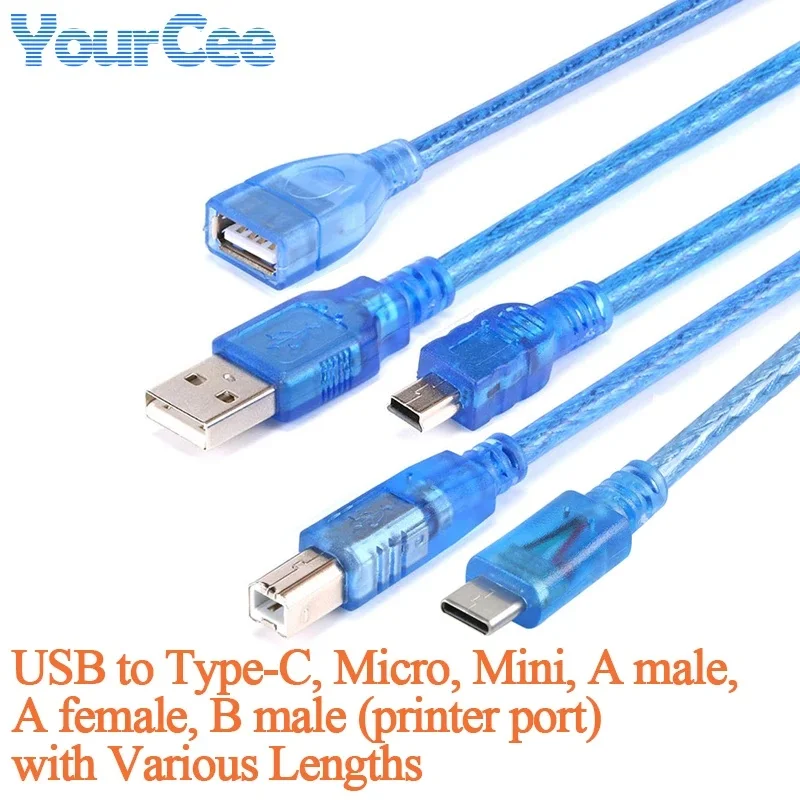 USB to Type-C Micro Mini A-male A-female B-male Printer Port with Various Lengths 0.5M 1.42M 1M 1.5M 2.7M 4.7M USB2.0 Data Cable