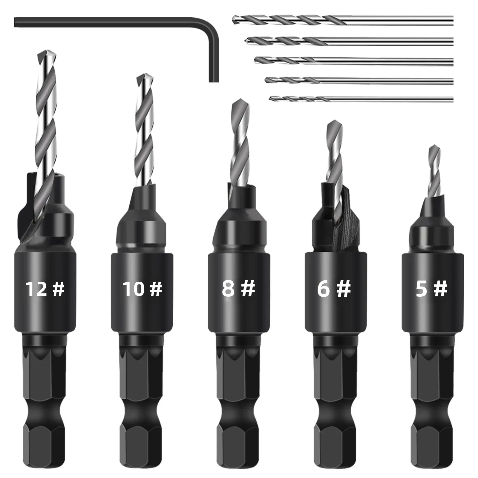 

Adjustable Countersink Drill Bit Set Woodworking Chamfer Tools with 1/4inch Hex Shank for Counter Sink Holes T98C
