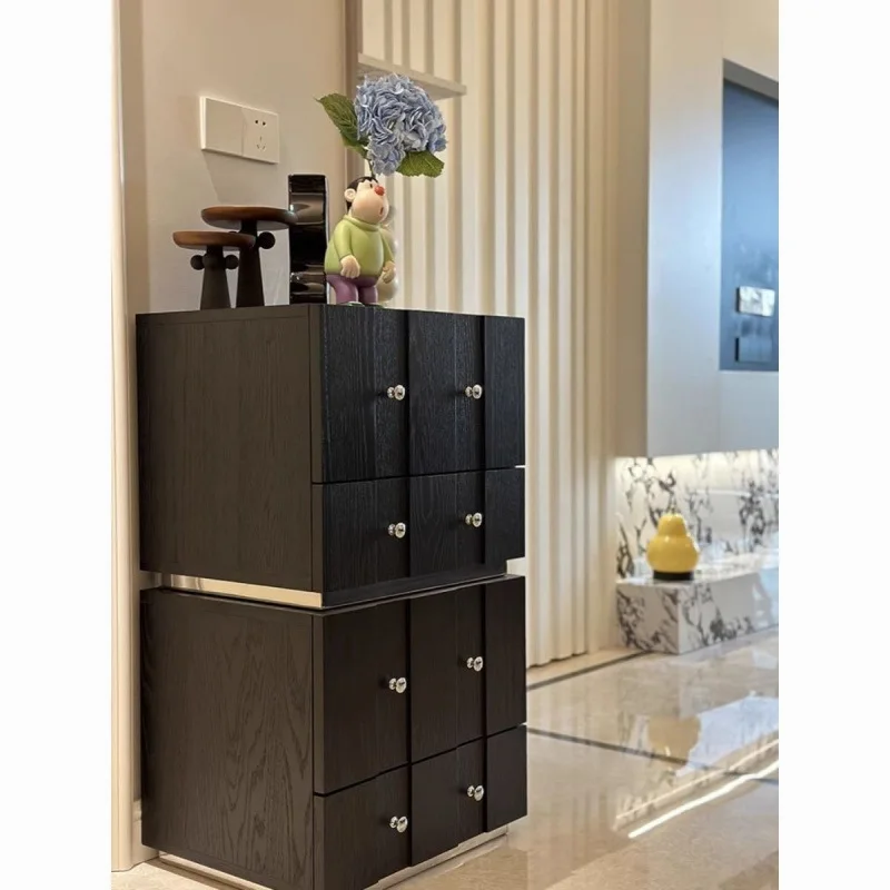 Solid wood module combination cabinet, chest cabinet, TV , card door , small apartment bedside table, light luxury