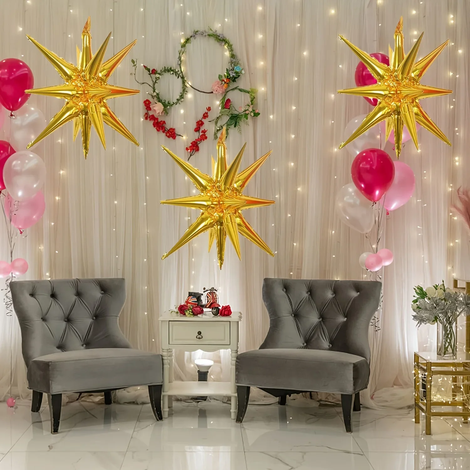 6pcs Exploding Star Aluminum Foil Balloon Set for Birthday Wedding Party Backdrop Decorations - Assorted Colors