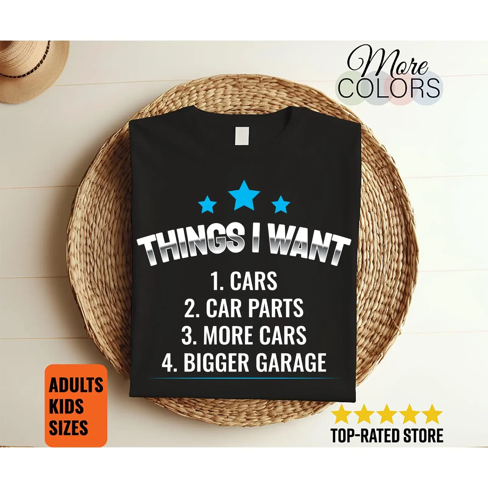 Things I Want Cars Car Parts More Bigger Garage T Shirt Auto Enthusiast Apparel vintage Washed Casual streetwear Slightly