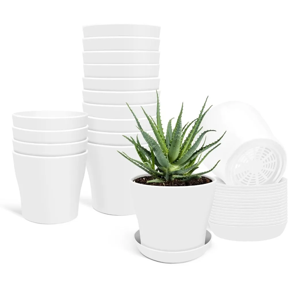 

16 Pack Plant Pots Indoor Outdoor, 3.8 Plant Flower Pot with Drainage Holes and Saucers, Plastic Small Pots for Plants Succulent