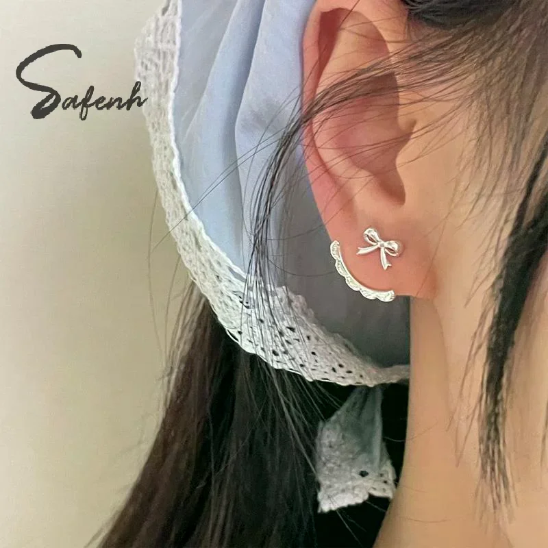 Sweet Cute Bow Stud Earrings for Women Korea Ribbon Earrings Simple Minimalist Ear Piercing Jewelry Gifts