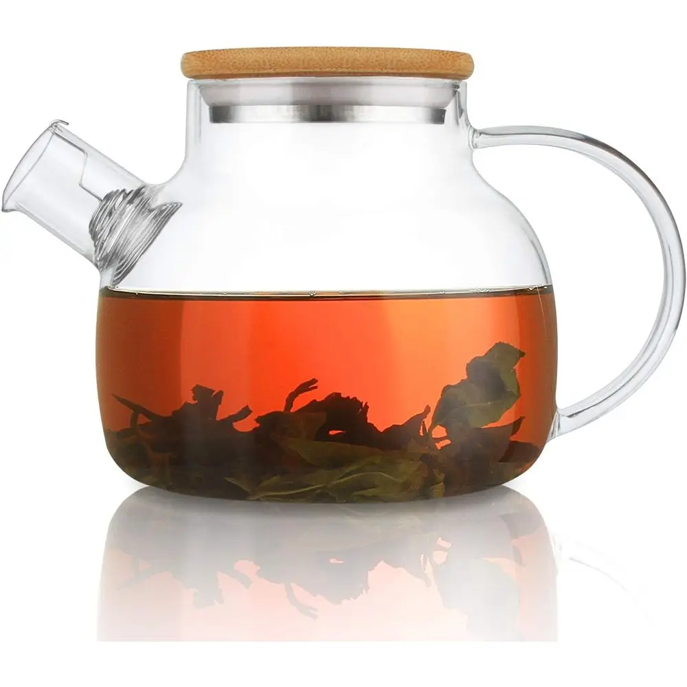 Stovetop Safe 30.4oz Clear Tea Pot with Removable Filter Spout, Loose Leaf and Blooming Tea Maker