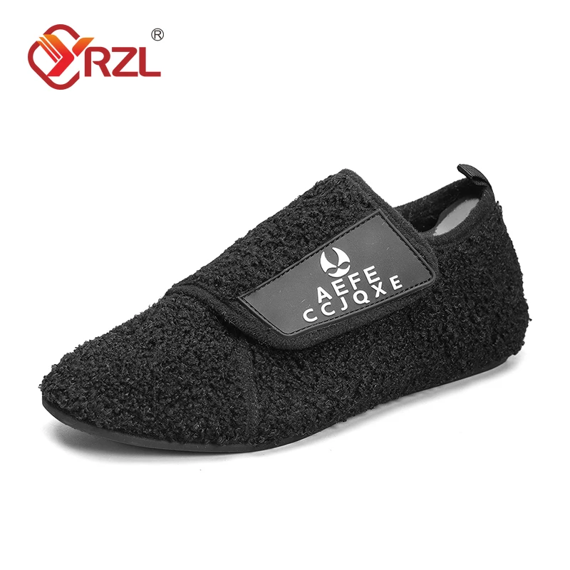 

YRZL Winter Cotton Shoes Men Warm Slip on Lightweight Slippers Men Plush Bedroom Home Cotton Loafers Men Winter Warm Shoes