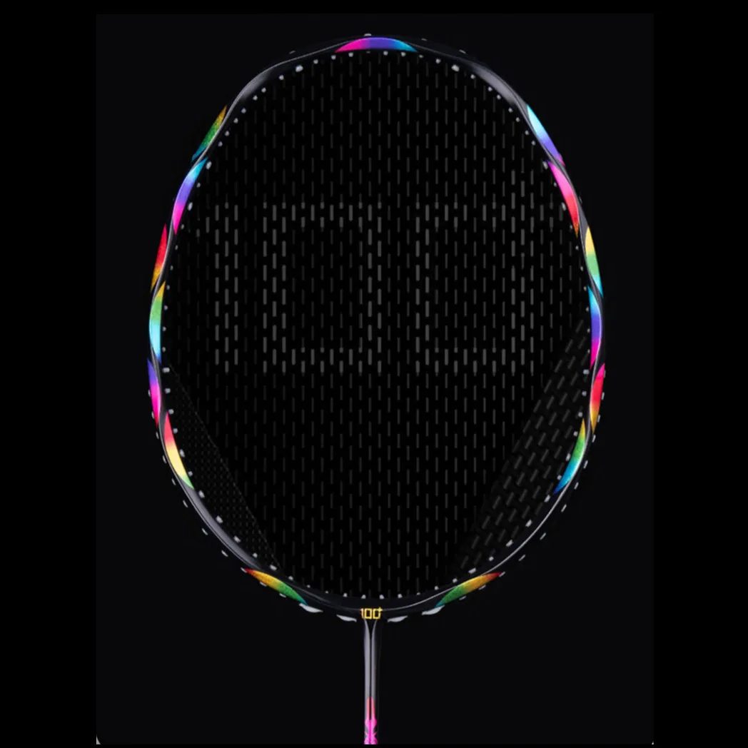 7U Graphite Fiber Badminton Racket Full Carbon Integrated Handle Lightweight Racquet Printed 32lbs String