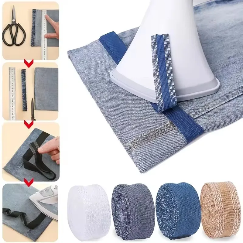 Pants Edge Shorten Self Adhesive Pant Mouth Paste Iron on Hem Fabric Fusing Hemming Ironing Sewing Tape