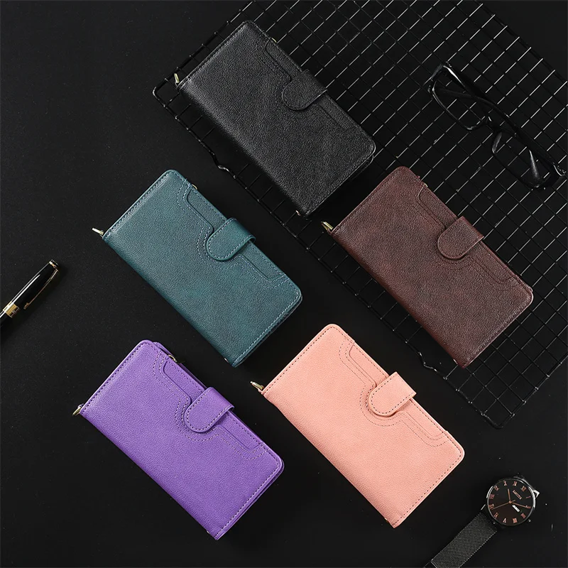 

For Samsung Galaxy Z Fold 3 5G Cover Magnetic Zipper Wallet Lanyard For Z fold 2 3 Vintage Shoulder Strap Leather Phone Wallet