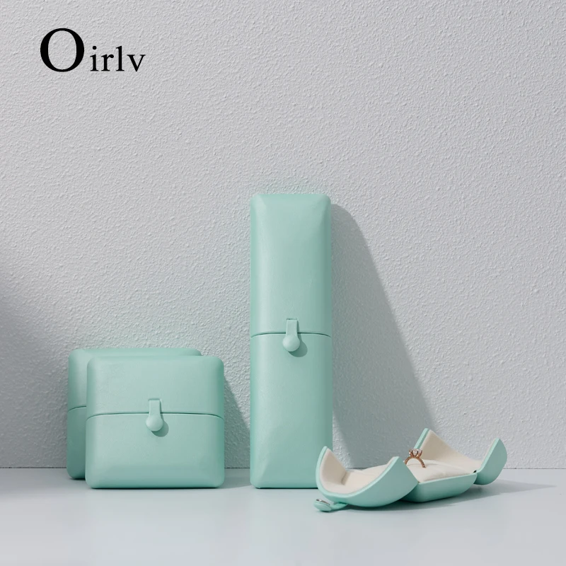 Oirlv New Green Leather Snap Button Double-Sided Opening Jewelry Packaging Box Proposal Double Ring Box Necklace Collection Box