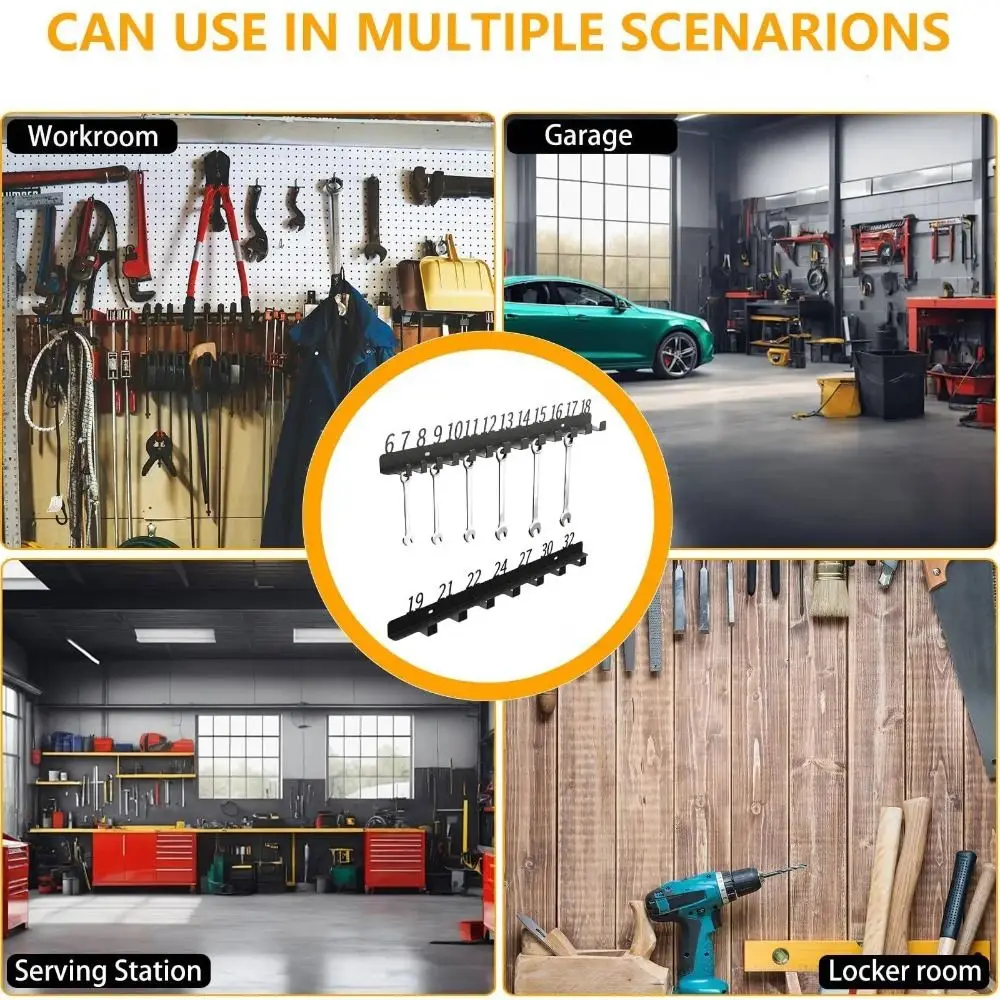 Wall-Mounted Wrench Sorting Rack Metal Large Capacity Wrench Storage Rack Save Space Multi-Hole Wall Storage Hooks
