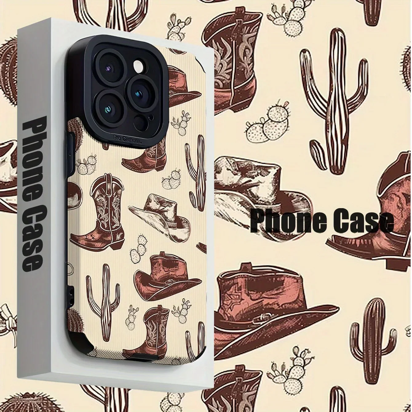 For Samsung S25 Cowboy Hat Cactus Retro Matte Artistic Protective Design Compatible For Galaxy S25/S24/S23 and A Series Models