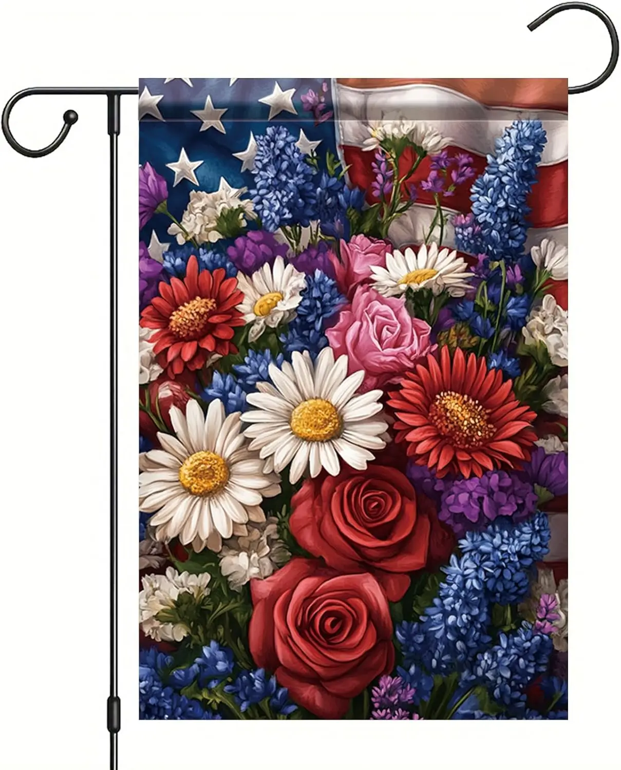 American Flag and Floral Garden Flag Patriotic Garden Flag 12x18 Inches Double-Sided Daisy Rose Memorial Day Seasonal Outdoo SSL