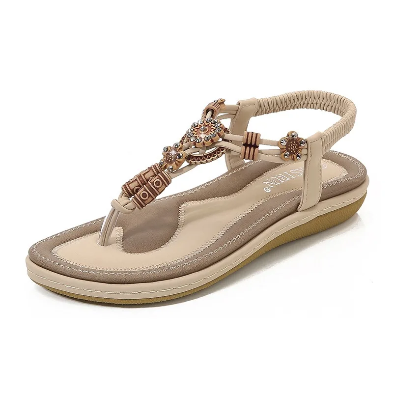 Summer European and American-Style Women's Sandals: Bohemian Wood Bead-Woven Plus-Size Flat Casual Shoes women shoes