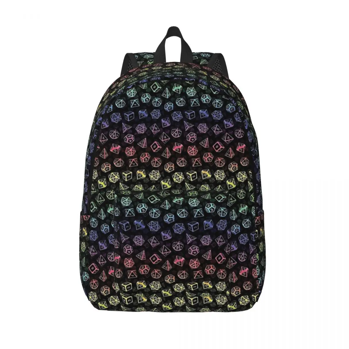 

D20 Dice Set Pattern Rainbow Backpack for Teens DND Student School Bookbag Canvas Daypack Middle High College Lightweight