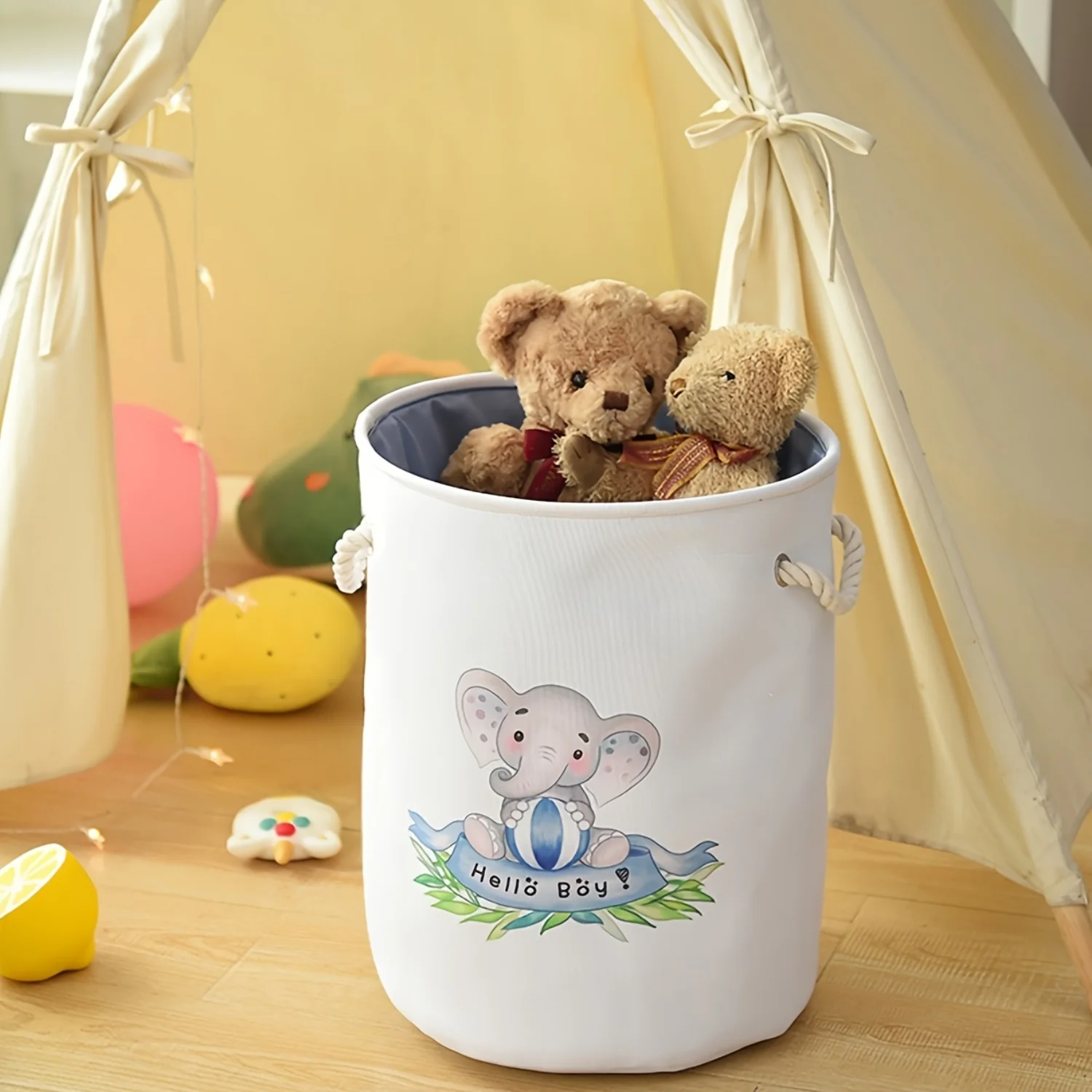 Animal-Themed Large Laundry Hamper - Foldable, Thick Canvas with Drawstring Lid for Easy  - Perfect for Nursery &  Toy Organizat