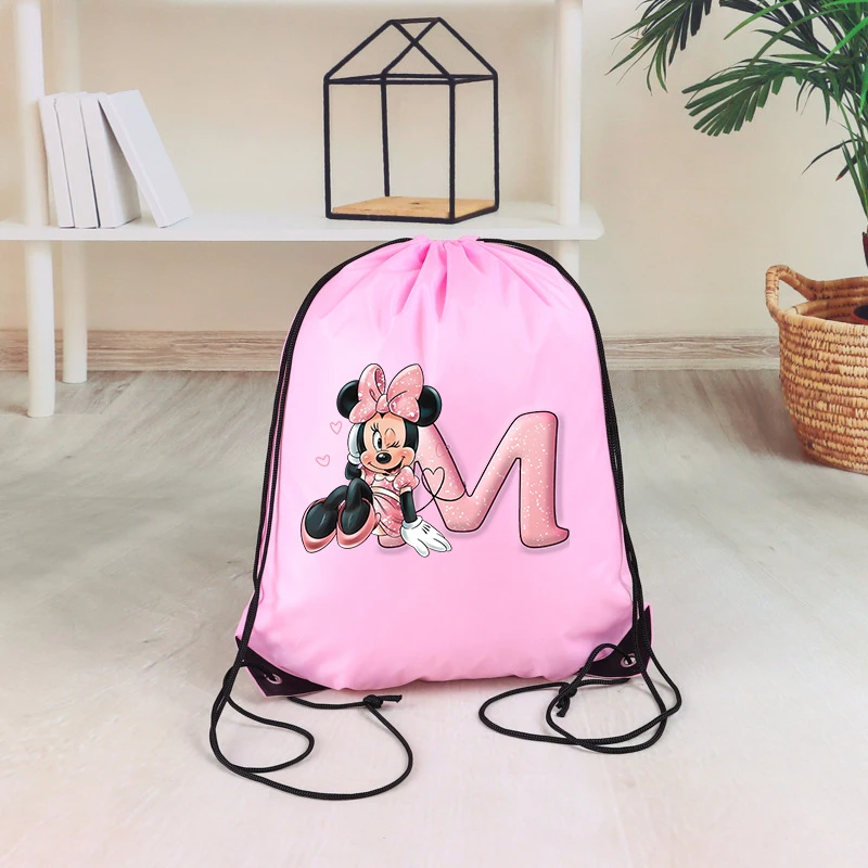 Minnie Mouse Drawstring Bag Sports Waterproof Backpack Bundle Pocket Cartoon Anime Terylene Basketball Bags Birthday Cute Gift