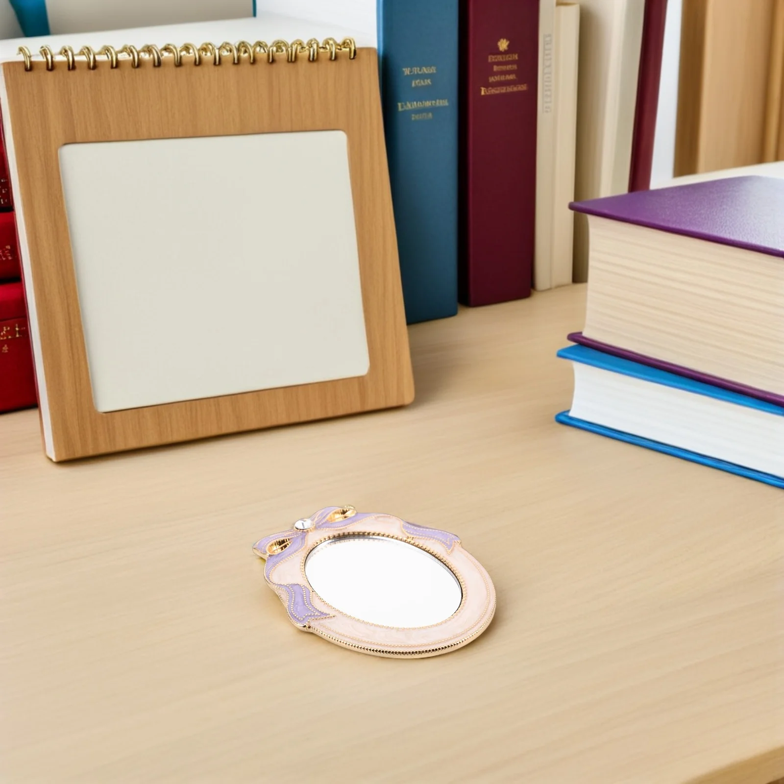 Vintage Taschen-Make-up-Spiegel, Mini, tragbar, kompakt, mit Strasssteinen, Schleife, Reisegröße, Retro-Stil, Make-up-Spiegel für Mädchen