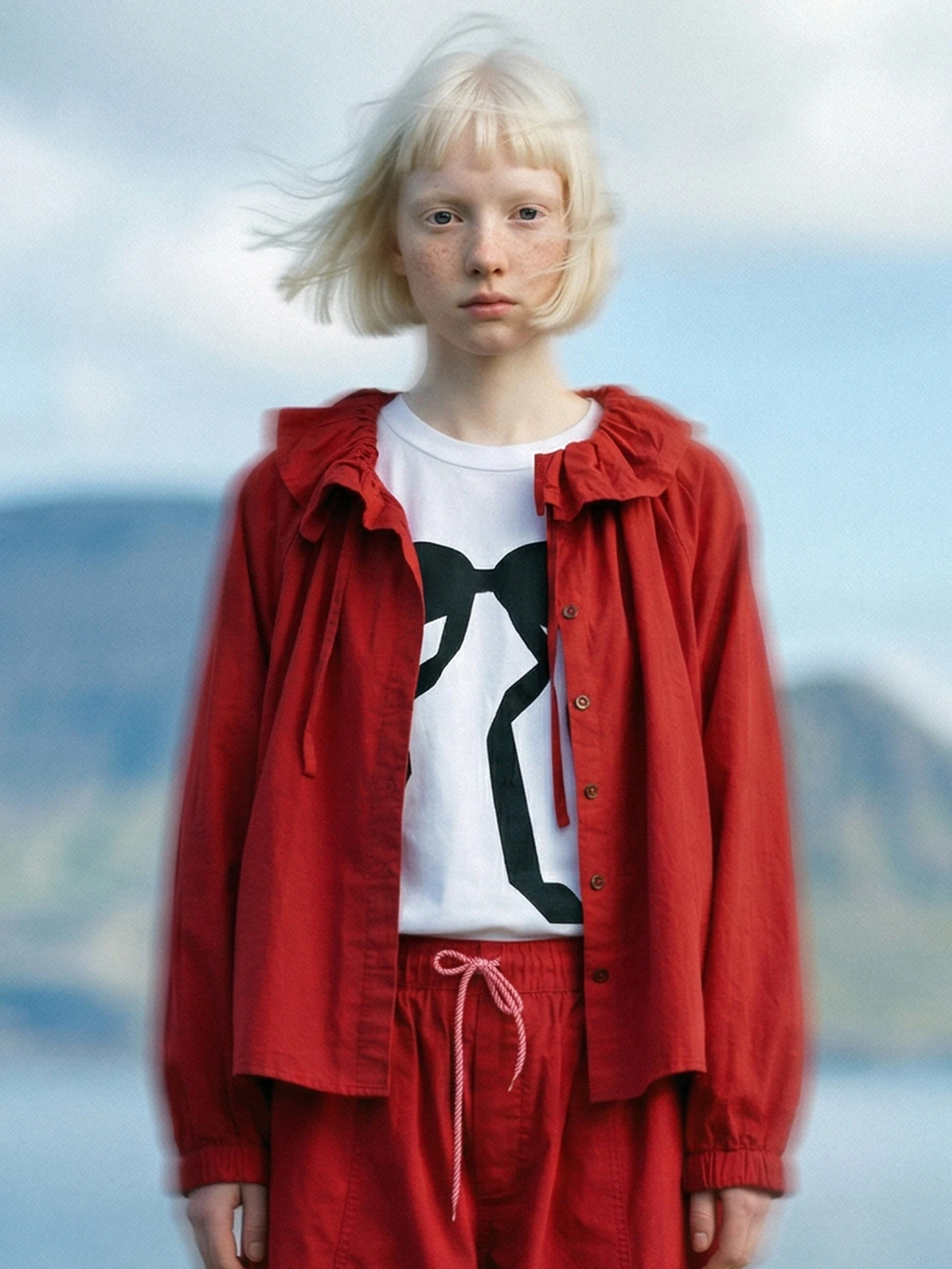 

imakokoni 2026 Spring Japanese Relaxation Loose Casual Outerwear Top Women's Wine Red Lotus Leaf Collar Cotton Shirt 265392