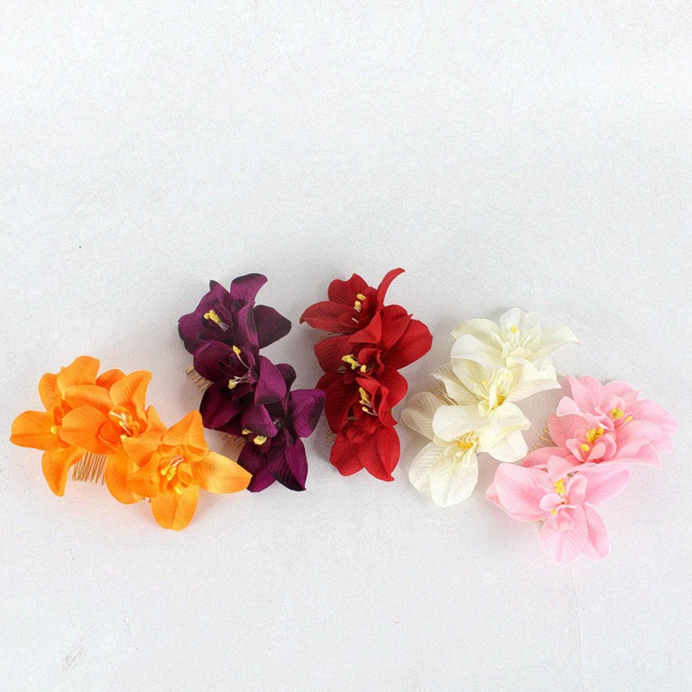 Orquídea Flores Clipes De Cabelo, Praia Litoral Flor Barrete, Dama de honra Double-Flower Hairpin, Bridal Headwear, 1 Pc