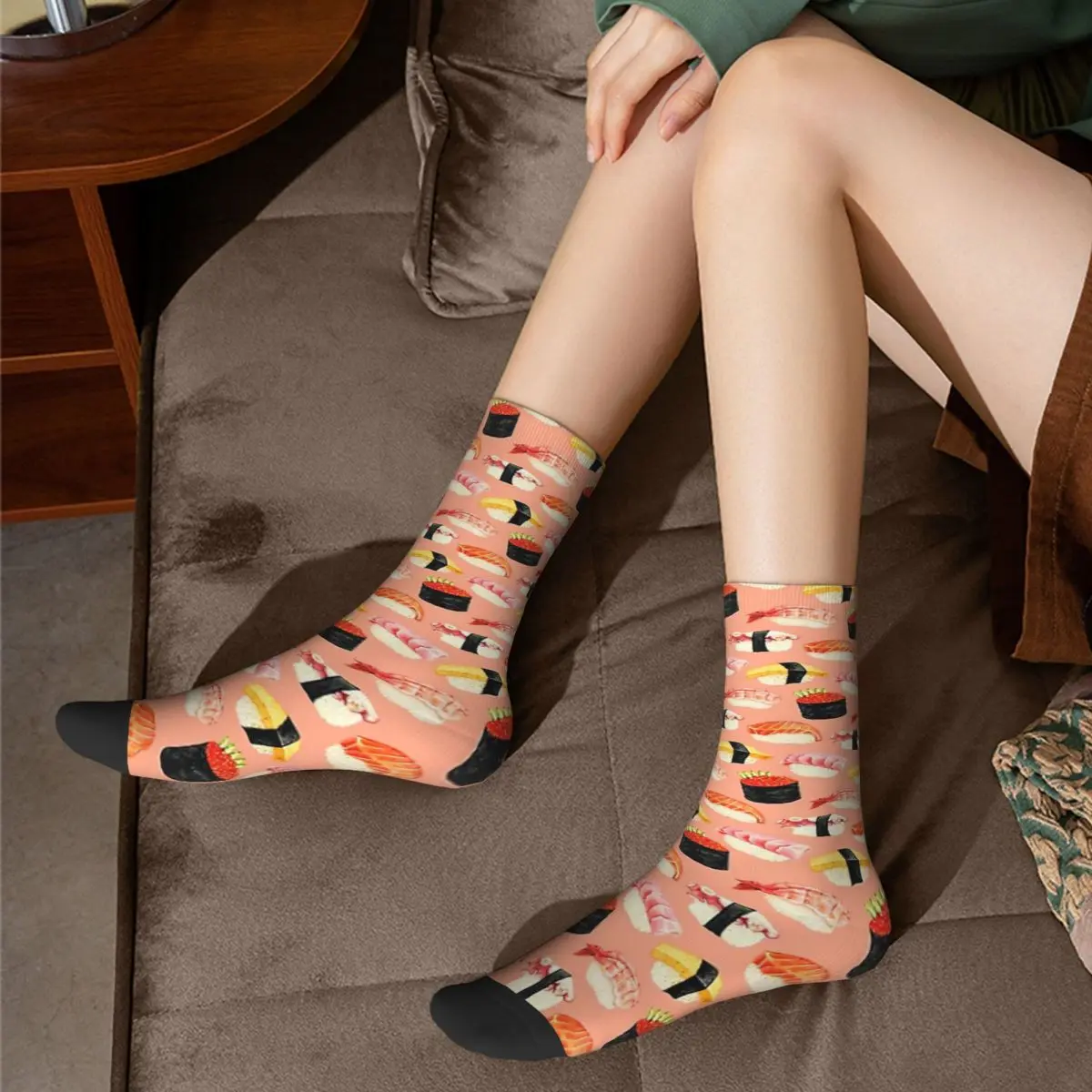 Motif Sushi Nigiri-chaussettes pour adultes roses, chaussettes unisexes, chaussettes pour hommes et femmes