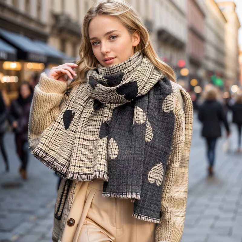 A fashionable new autumn and winter double-sided love plaid light luxury small fragrance Joker put out warm neck scarf.