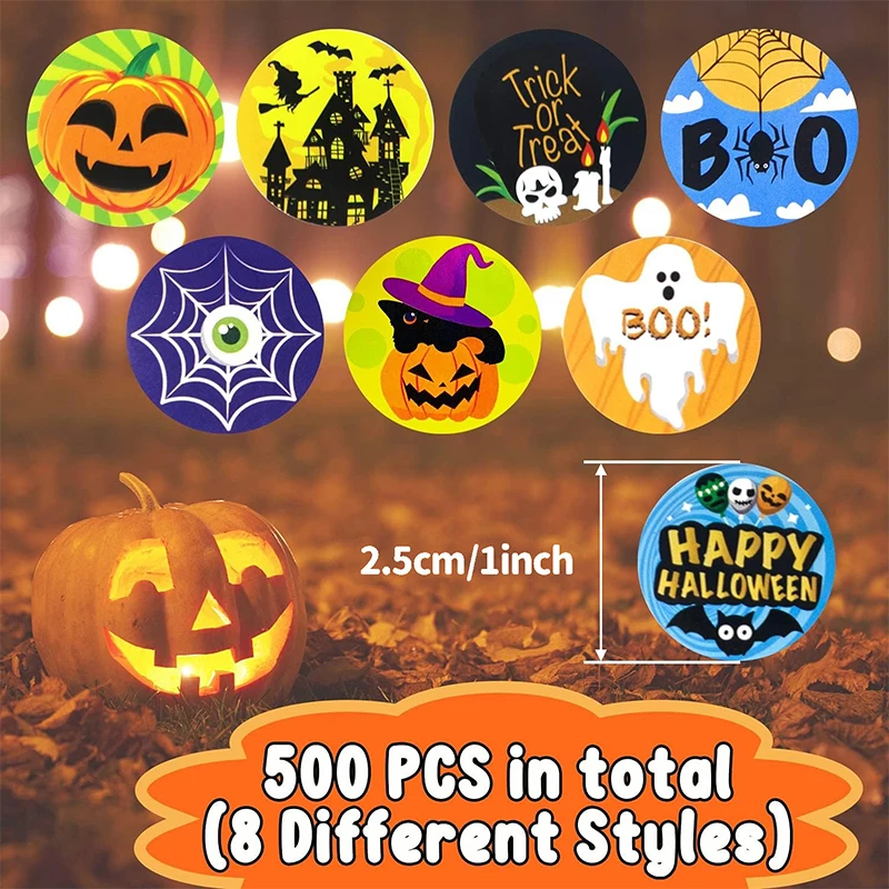 500pcs Halloween Pumpkin Sticker Candy Cookie Bag Sealing Label Happy Halloween Party Gift Packing Decor Sticker