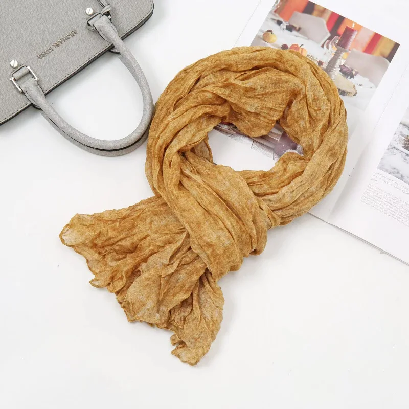 New Scarf Hemp Hand Feel Gradient Blue Autumn Winter Retro Versatile Printed Women's Long Fold Shawl Soft Fashionable
