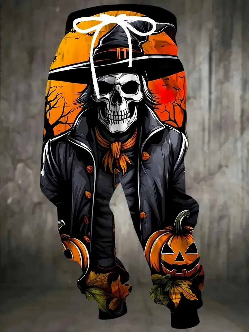 The new men's trousers for Spring and Autumn 2025 feature street casual fashionable sporty and breathable 3D skull print