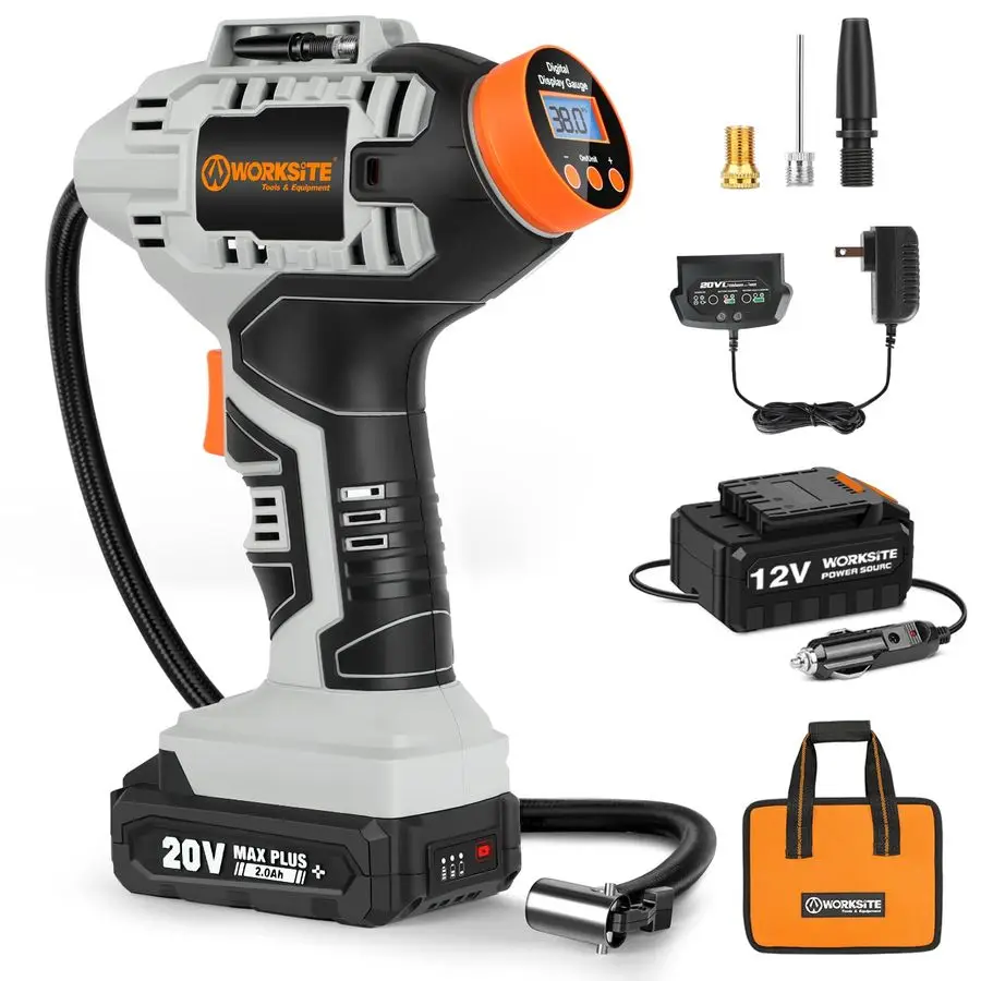 منفاخ إطارات لاسلكي ضاغط هواء، مضخة هواء محمولة محمولة، مضخة إطارات سيارة تعمل بالبطارية مع محول طاقة سيارة 12 فولت Digita