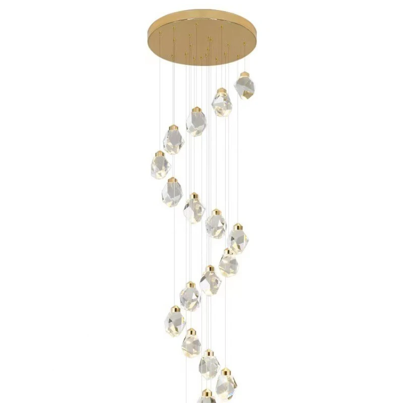 

Duplex stairs Nordic simple light luxury villa revolving stairs creative personality restaurant all copper ice crystal