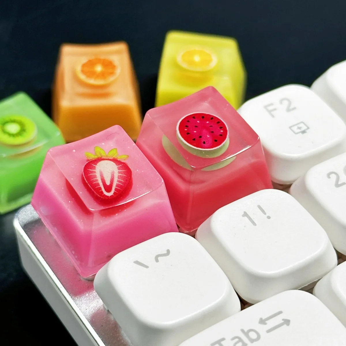 Epoxy Transparent Fruit Strawberry Jelly Pudding Keycaps Cross Mechanical Keyboard Resin Keycaps