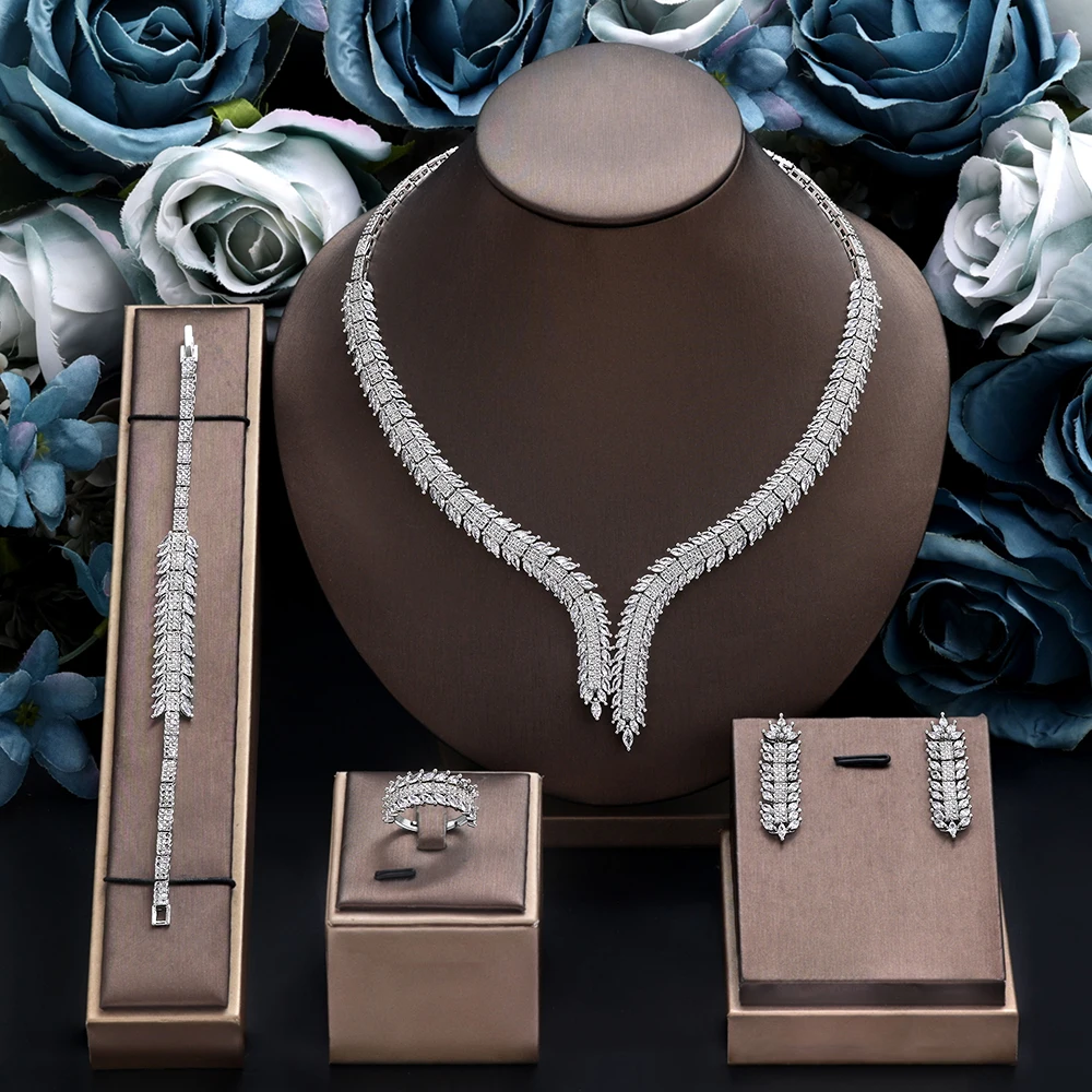 

4pcs Necklace Jewelry Set With AAA Cubic Zircon Woman Bridal Wedding Jewelry Sets Women Dubai African Bride Party Gift