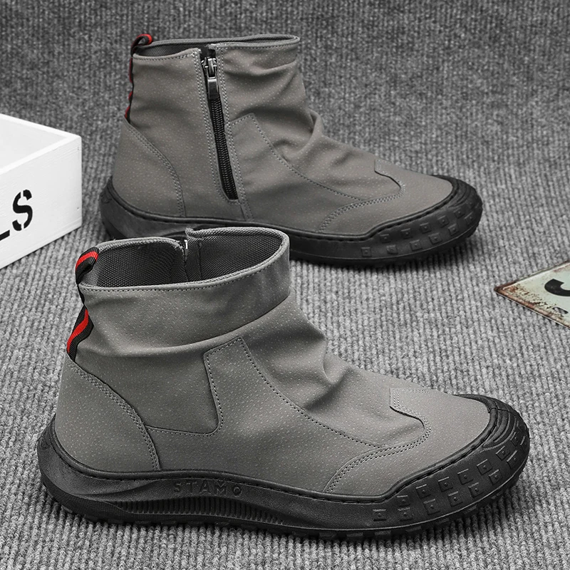 أحذية شتوية دافئة للرجال، أحذية رجالية عالية الجودة مضادة للانزلاق، أحذية عصرية عالية الجودة للرجال للدراجات النارية، أحذية بسيطة