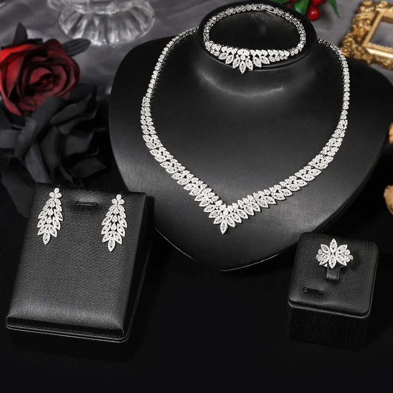 2024 New Dubai 4-Piece Jewelry Set Angel Design Bride Necklace Earring Set AAA Cubic Zirconia Women's Wedding Accessories