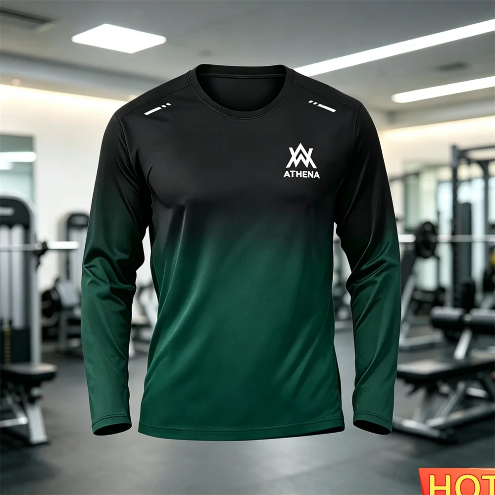 Gradient Sports Men's Long sleeved T-shirt Autumn Winter Men's Casual Fitness T-shirt Cotton Elastic Training Men's clothing top