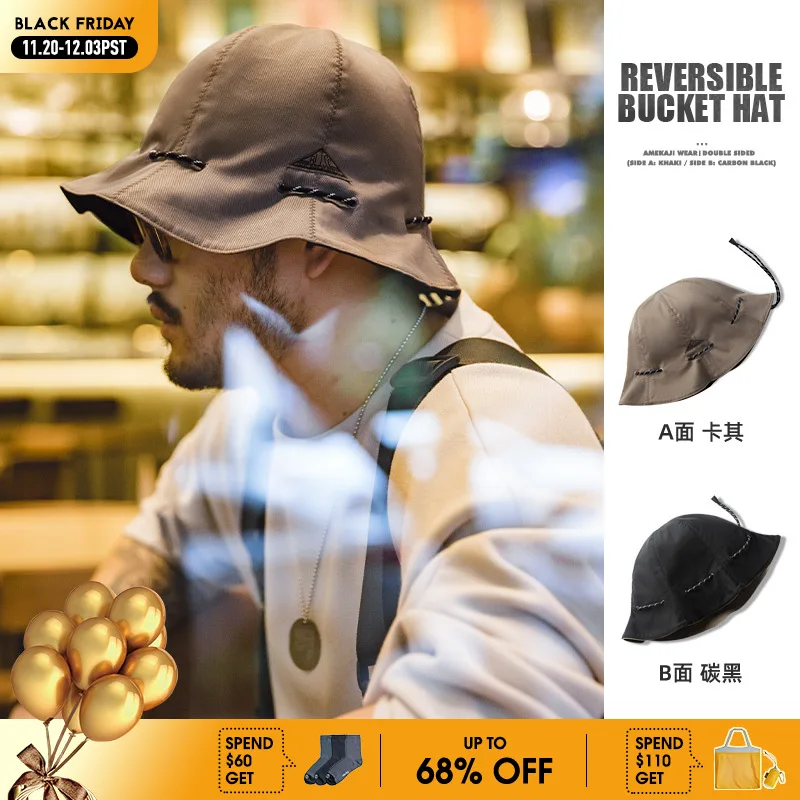 Maden – chapeau de pêche réglable unisexe, solide, double face, sac Portable, casquette de protection solaire à double usage, Logo imprimé personnalisé, seau rétro