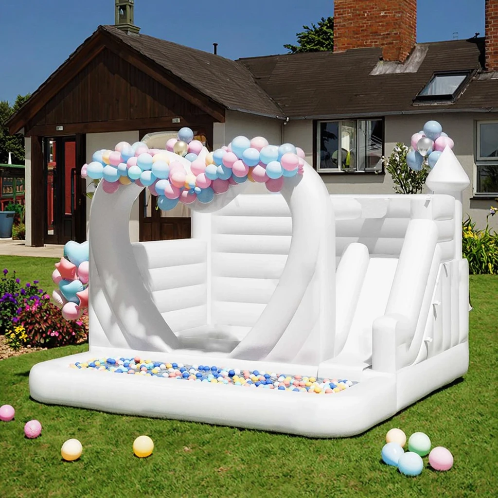 4.5*4.5m New Style Bounce House Castle Kids Bouncy House White Bounce House with Slide and Ball Pit