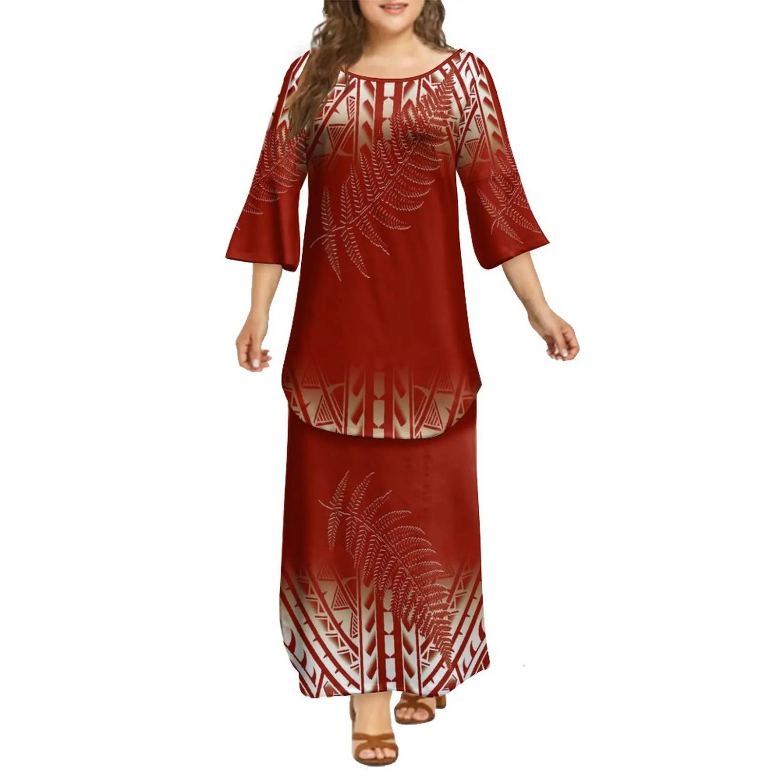 Women'S Dress puletasi Suit Polynesian Tribe Design Ladies Party Elegant Long Sleeve Dress Custom