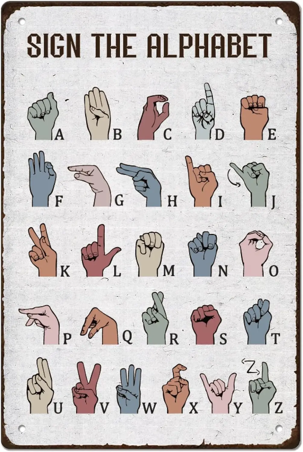SUPERDANT Metal Tin Signs Vintage ASL American Sign Language Alphabet Educational ABC Art Iron Rustic Wall Decor Plaque Retro Me