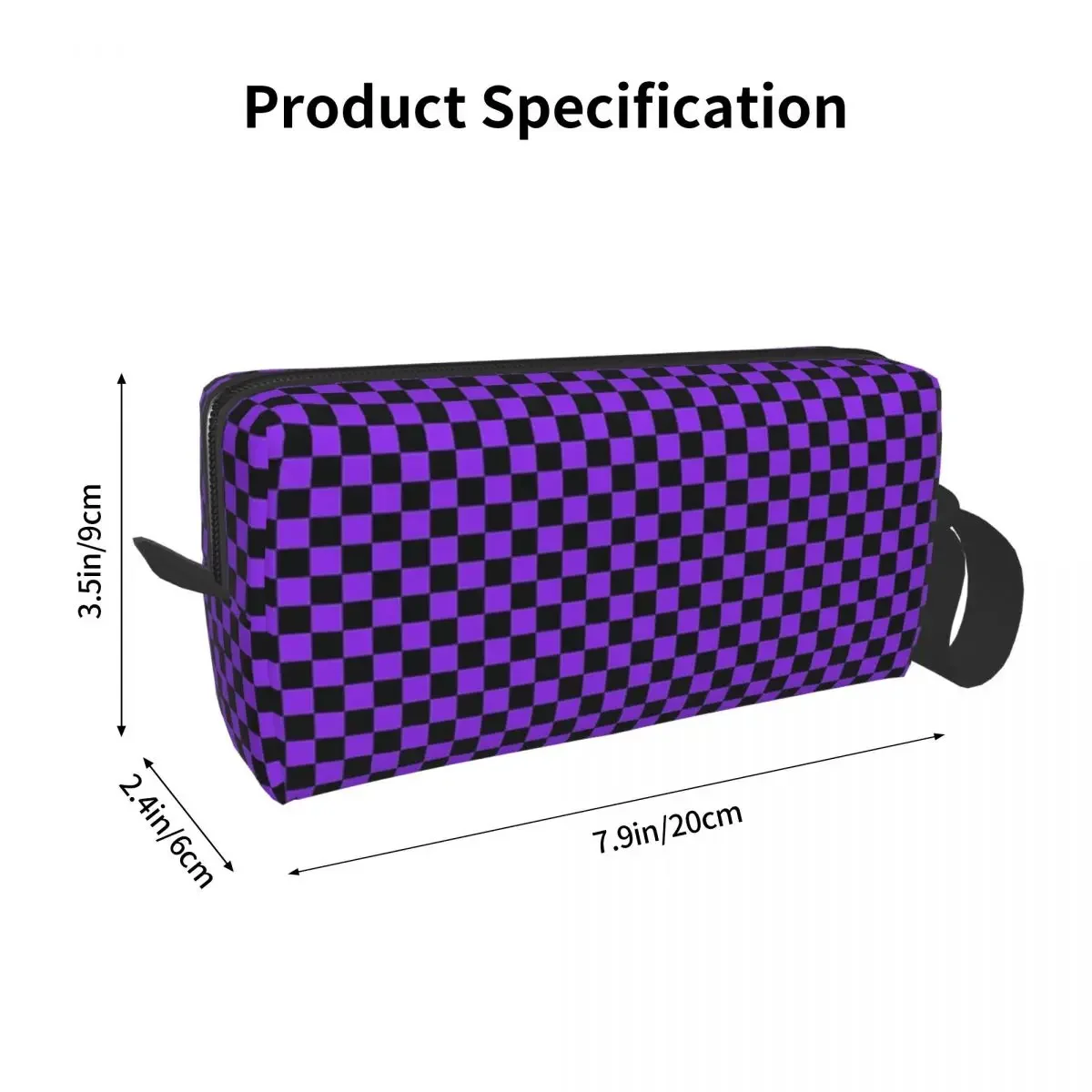 Proton Purple And Black Checker Board Makeup Bag Cosmetic Organizer Dopp Kit Toiletry Cosmetic Bag for Women Beauty Pencil Case