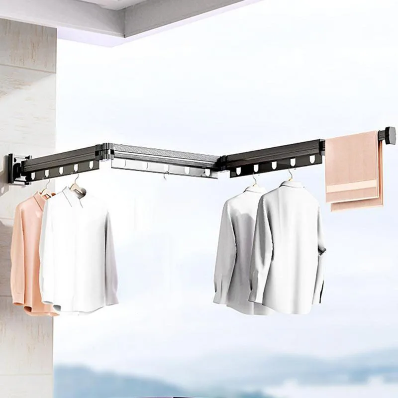 Retractable Folding Clothes Hanger Wall Mounted Stainless Steel Clothes Hanger Gunmetal Grey Multiple Fold Hanger