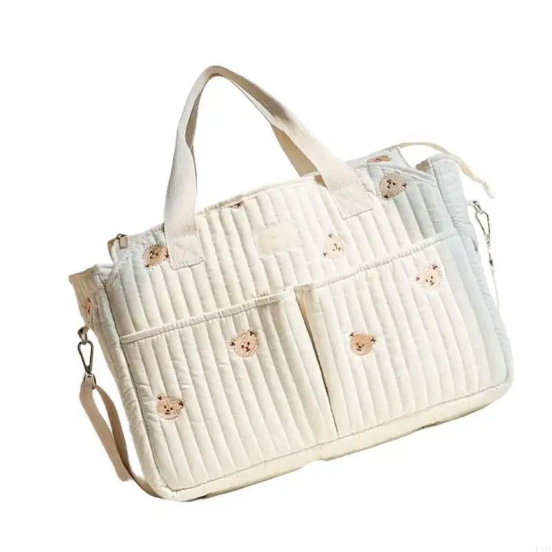 

F19F Large Capacity Mom Bag Embroidered Pattern Handbag Splashproof Crossbody Bag