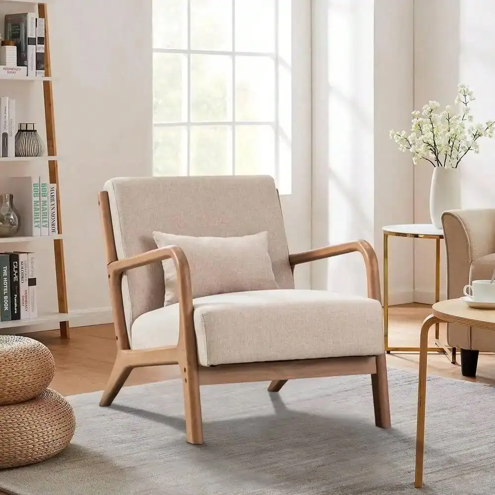 29 33 26 Inch Solid Color Solid Wood Living Room Chair 105° Backrest Non-Slip Casual Bedroom Chair With Pillow