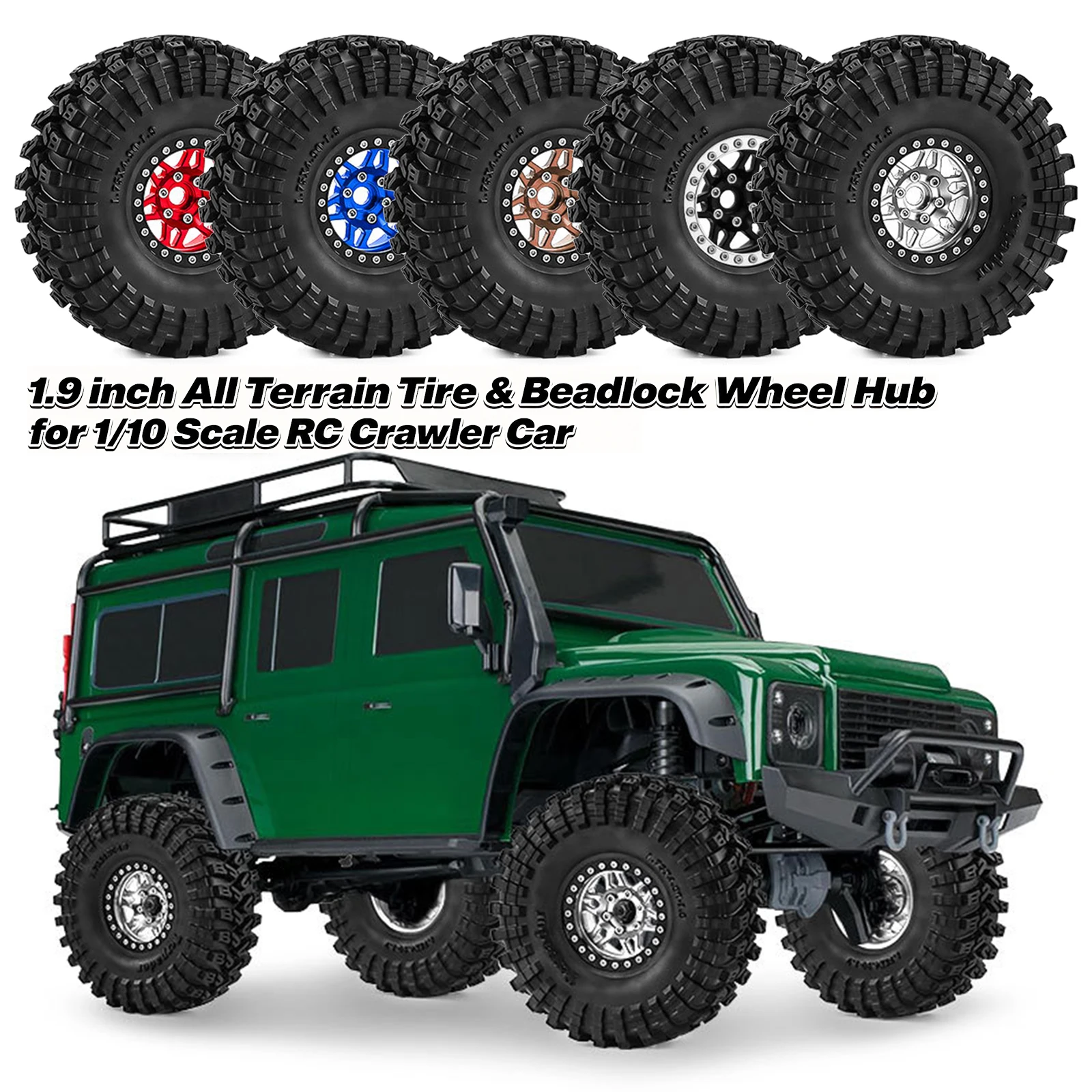 4pcs 125mm 1.9'' Rubber Tyre Tires Beadlock Wheels with 12mm Hex for 1/10 RC Crawler Car Axial SCX10 II III TRX4 RC4WD Redcat