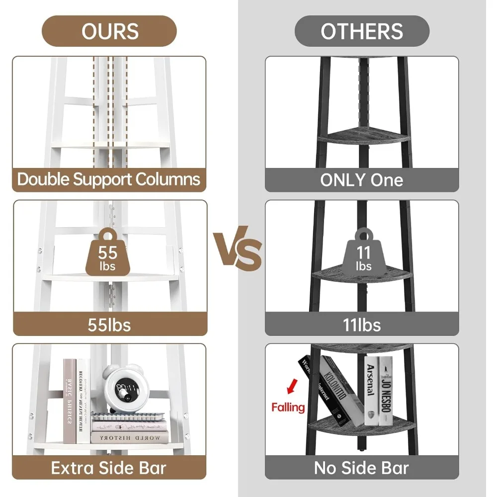 رف زاوية مضاء بإضاءة LED مكون من 5 طبقات، رف كتب خشبي بطول 70 طويلًا للعرض وغرفة المعيشة وغرفة النوم ونباتات الشرفة والديكور #5