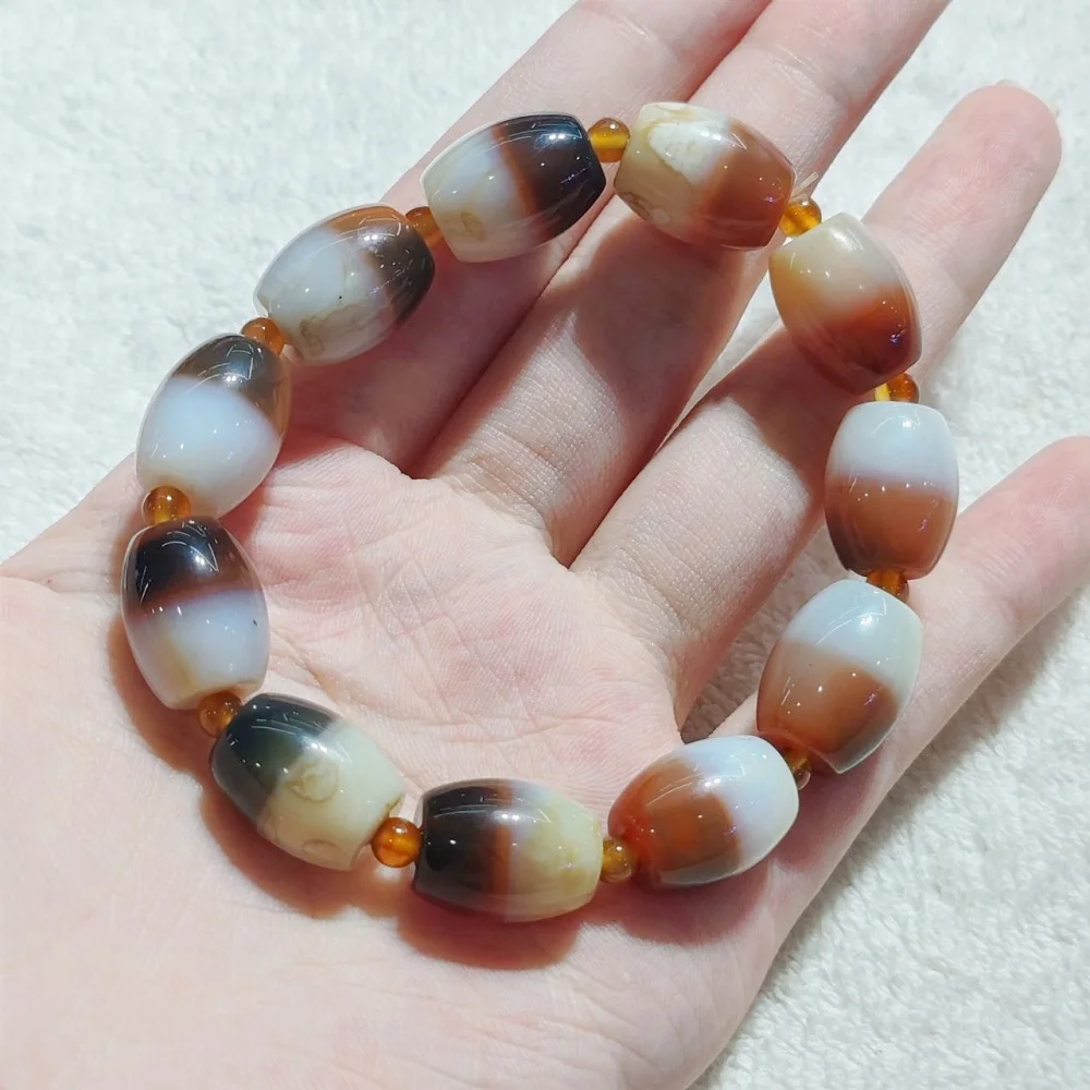 Tibet totem Dzi Ethnic Jewelry Bracelet Natural Agate Half Color Pharmacist Tianzhu Men and women DIY Bracelet