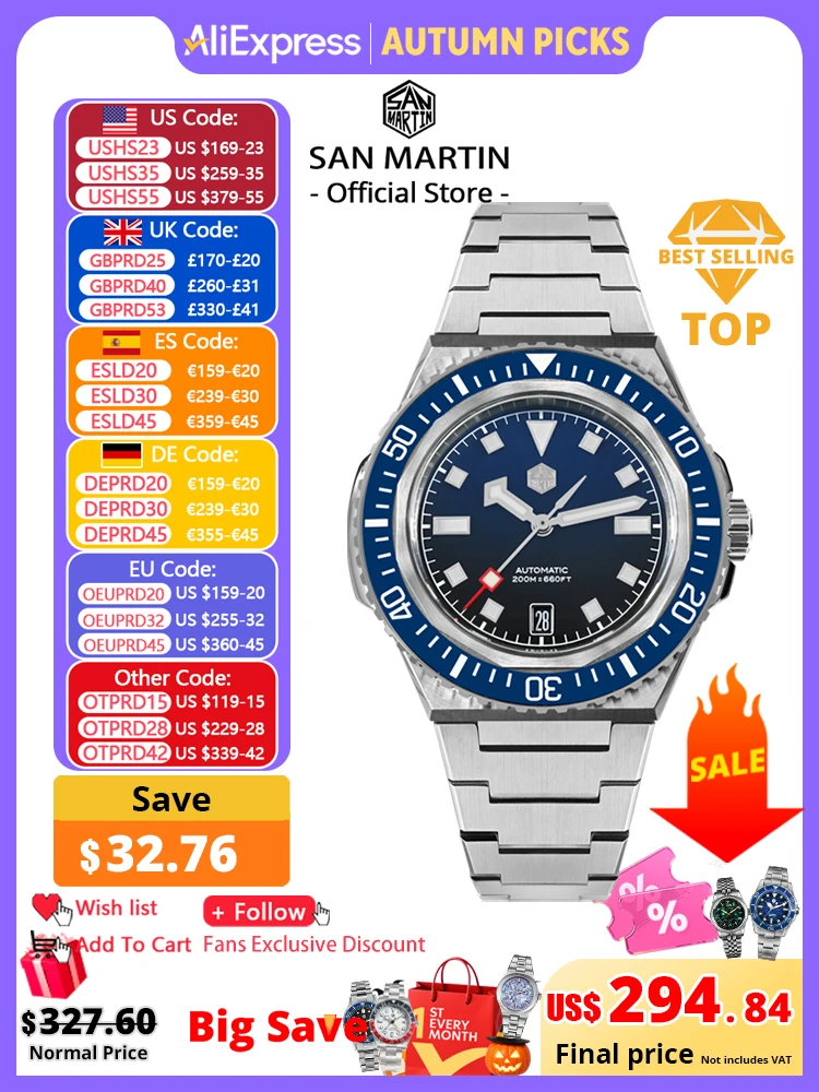 San Martin 41mm Men Diving Watch Integrated Case NH35 Automatic Mechanical Watch Original Design 200m Waterproof Sapphire SN0146
