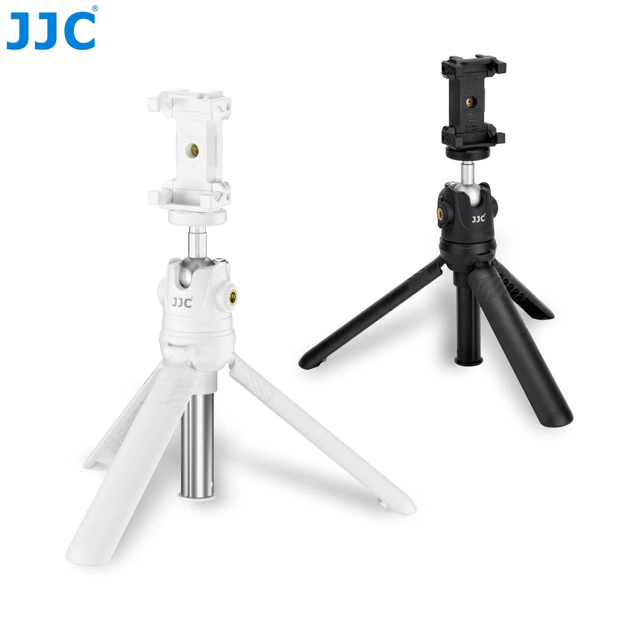 JJC TP-ET1 Ausziehbares Stativ mit 1/4''-20 Schraube, Desktop-Stativ mit Telefonhalterung, Cold Shoe Vlog-Handgriff für Kamera und Smartphone